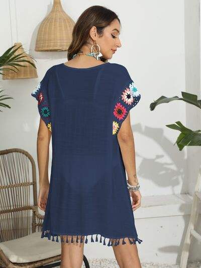 Tassel Boat Neck Flutter Sleeve Cover Up - Trendsi - Flyclothing LLC