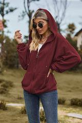 Cable-Knit Long Sleeve Hooded Jacket - Trendsi