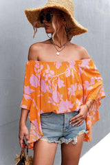 Floral Bell Sleeve Off-Shoulder Blouse - Trendsi