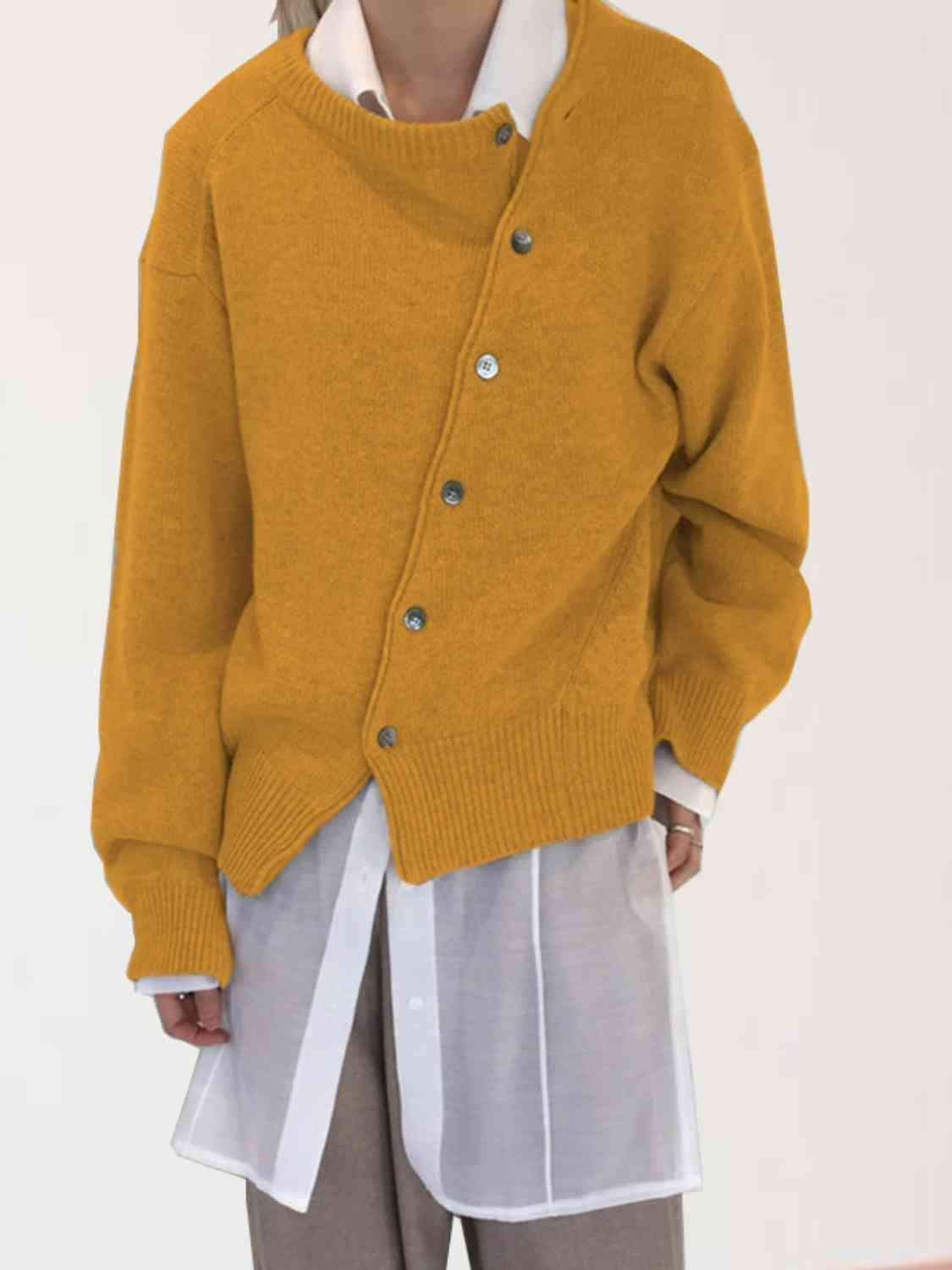 Dropped Shoulder Buttoned Cardigan - Trendsi - Flyclothing LLC