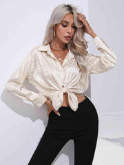 Printed Collared Neck Buttoned Shirt - Trendsi