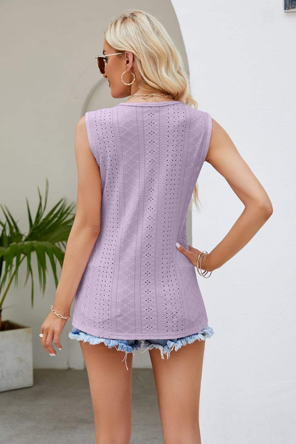 Spliced Lace V-Neck Tank - Trendsi - Flyclothing LLC