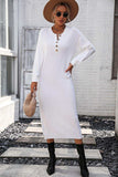 Notched Neck Dropped Shoulder Button-Down Midi Dress - Trendsi - Flyclothing LLC