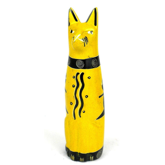 Handcrafted 5-inch Soapstone Sitting Cat Sculpture in Yellow - Smolart - Flyclothing LLC
