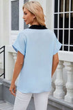 Contrast Johnny Collar Short Sleeve Blouse - Trendsi - Flyclothing LLC