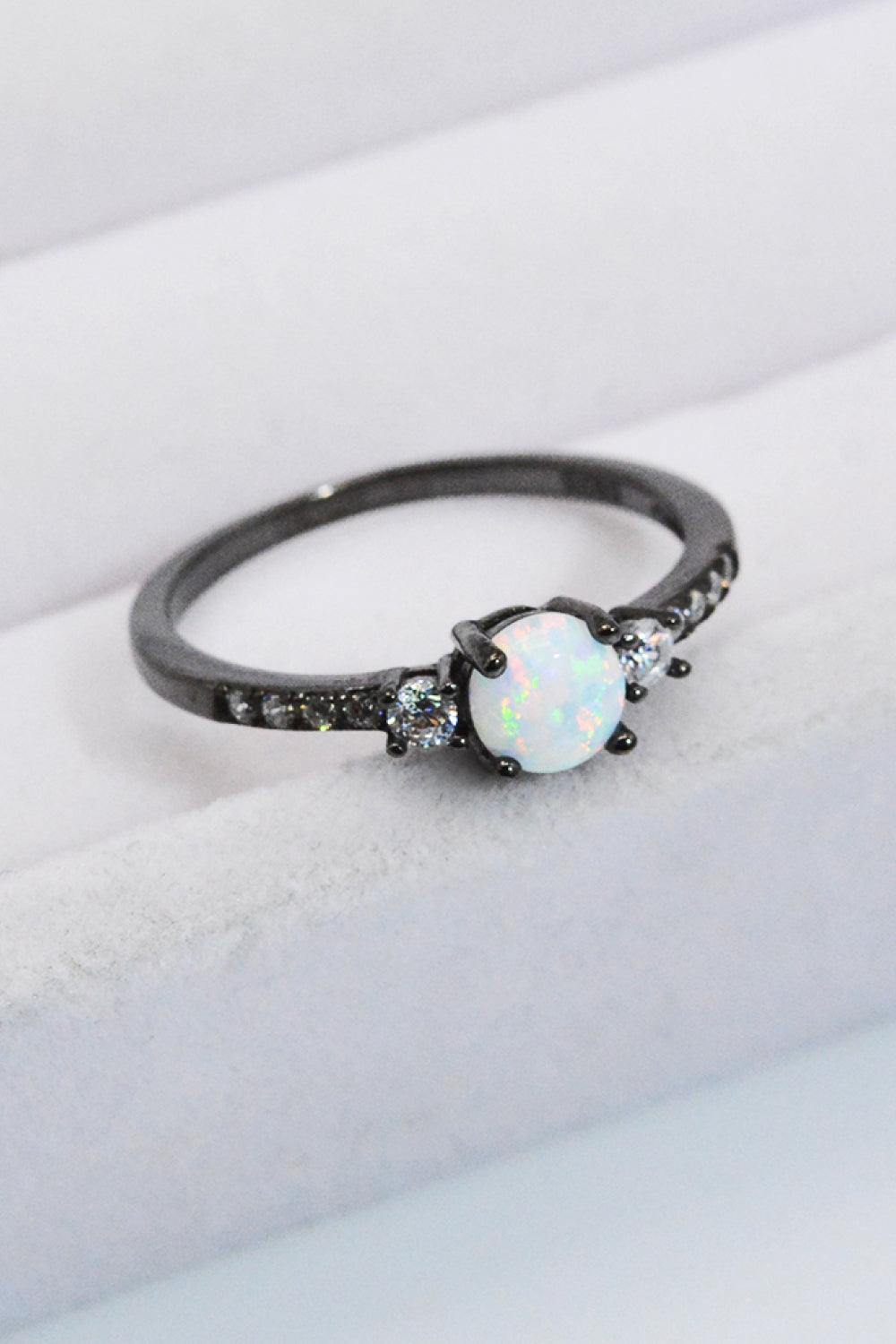 925 Sterling Silver Round Opal Ring - Trendsi