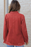 Distressed Raw Hem Snap Down Denim Jacket - Trendsi - Flyclothing LLC
