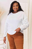 Double Take Eyelet Dropped Shoulder Round Neck Blouse - Trendsi