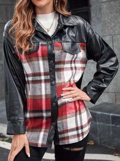 Plaid Button Up Dropped Shoulder Jacket - Trendsi - Flyclothing LLC