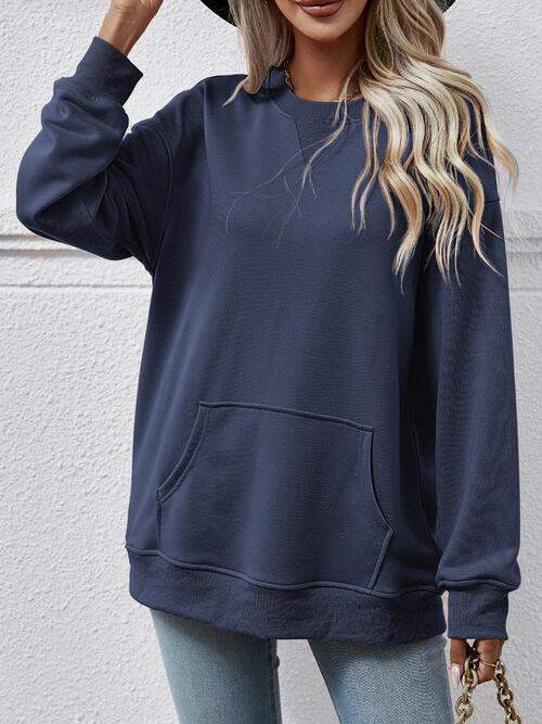 Round Neck Long Sleeve Sweatshirt - Trendsi - Flyclothing LLC