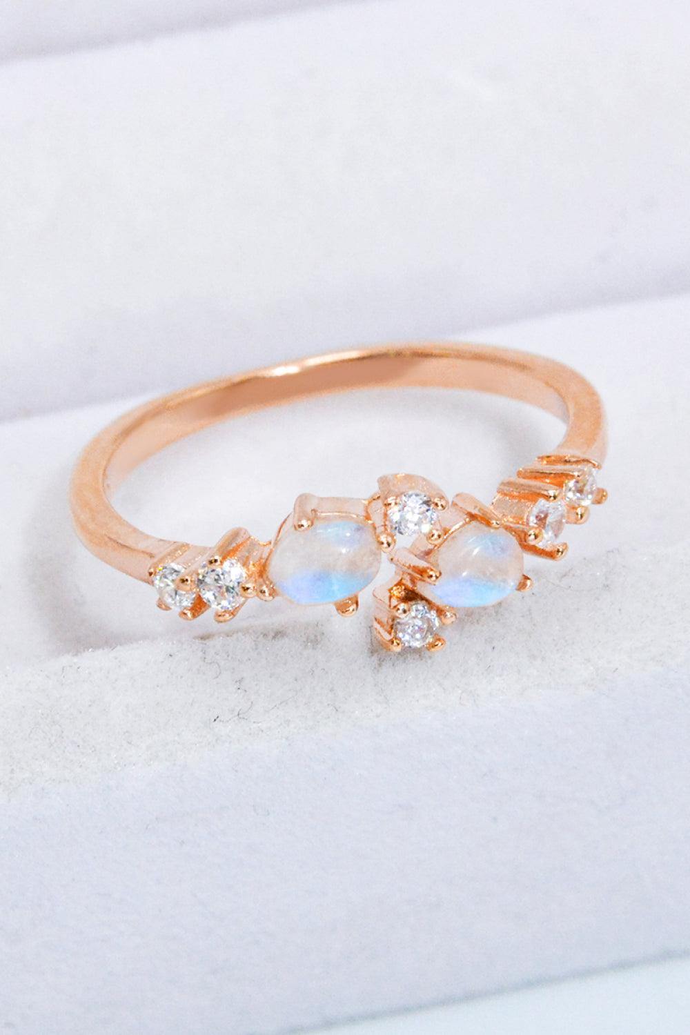 Natural Moonstone and Zircon Open Ring - Trendsi