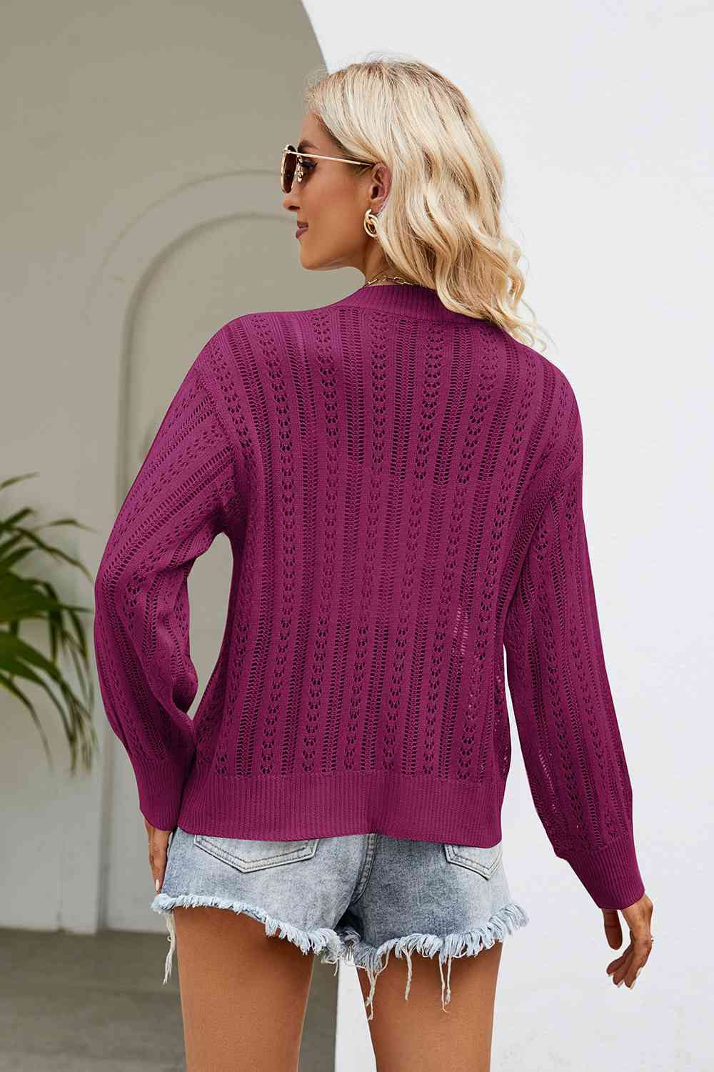 Openwork Button Front V-Neck Cardigan - Trendsi - Flyclothing LLC