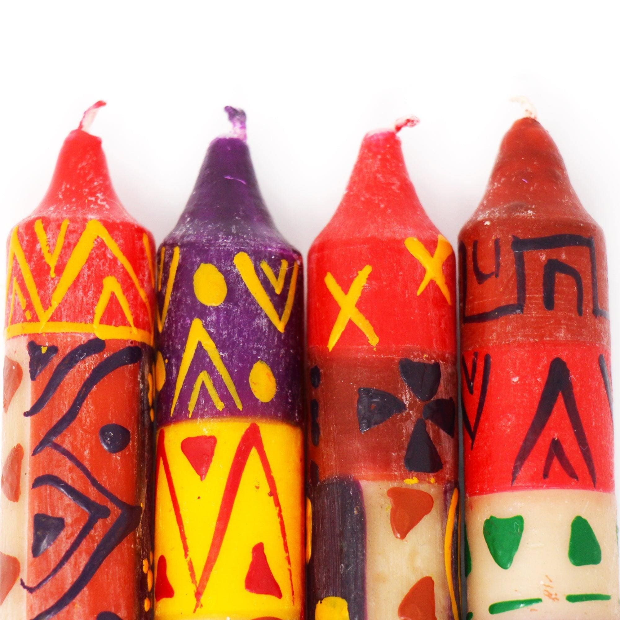 Hand-Painted 4" Dinner or Shabbat Candles, Set of 4  (Indabuko Design) - Nobunto