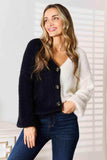 Woven Right Contrast Button-Front V-Neck Cardigan - Trendsi - Flyclothing LLC