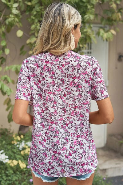 Floral V-Neck Short Sleeve T-Shirt - Trendsi