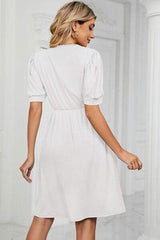 V-Neck Puff Sleeve Dress - Trendsi - Flyclothing LLC