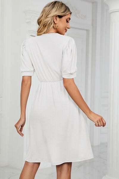 V-Neck Puff Sleeve Dress - Trendsi - Flyclothing LLC