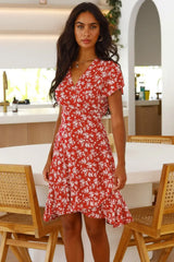 Floral Surplice Neck Flutter Sleeve Dress - Trendsi - Flyclothing LLC