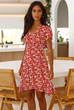 Floral Surplice Neck Flutter Sleeve Dress - Trendsi - Flyclothing LLC