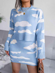 Cloud Sweater and Knit Skirt Set - Trendsi