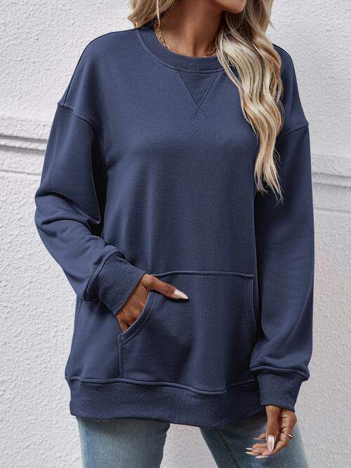 Round Neck Long Sleeve Sweatshirt - Trendsi - Flyclothing LLC