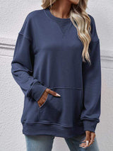 Round Neck Long Sleeve Sweatshirt - Trendsi - Flyclothing LLC