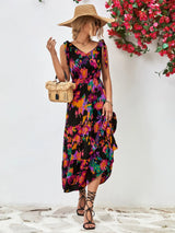 Multicolored V-Neck Backless Midi Dress - Trendsi - Flyclothing LLC