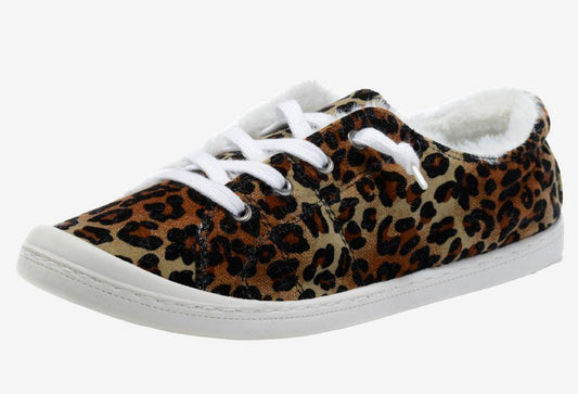 Shaboom Womens Canvas with Long Fur LEOPARD - Flyclothing LLC
