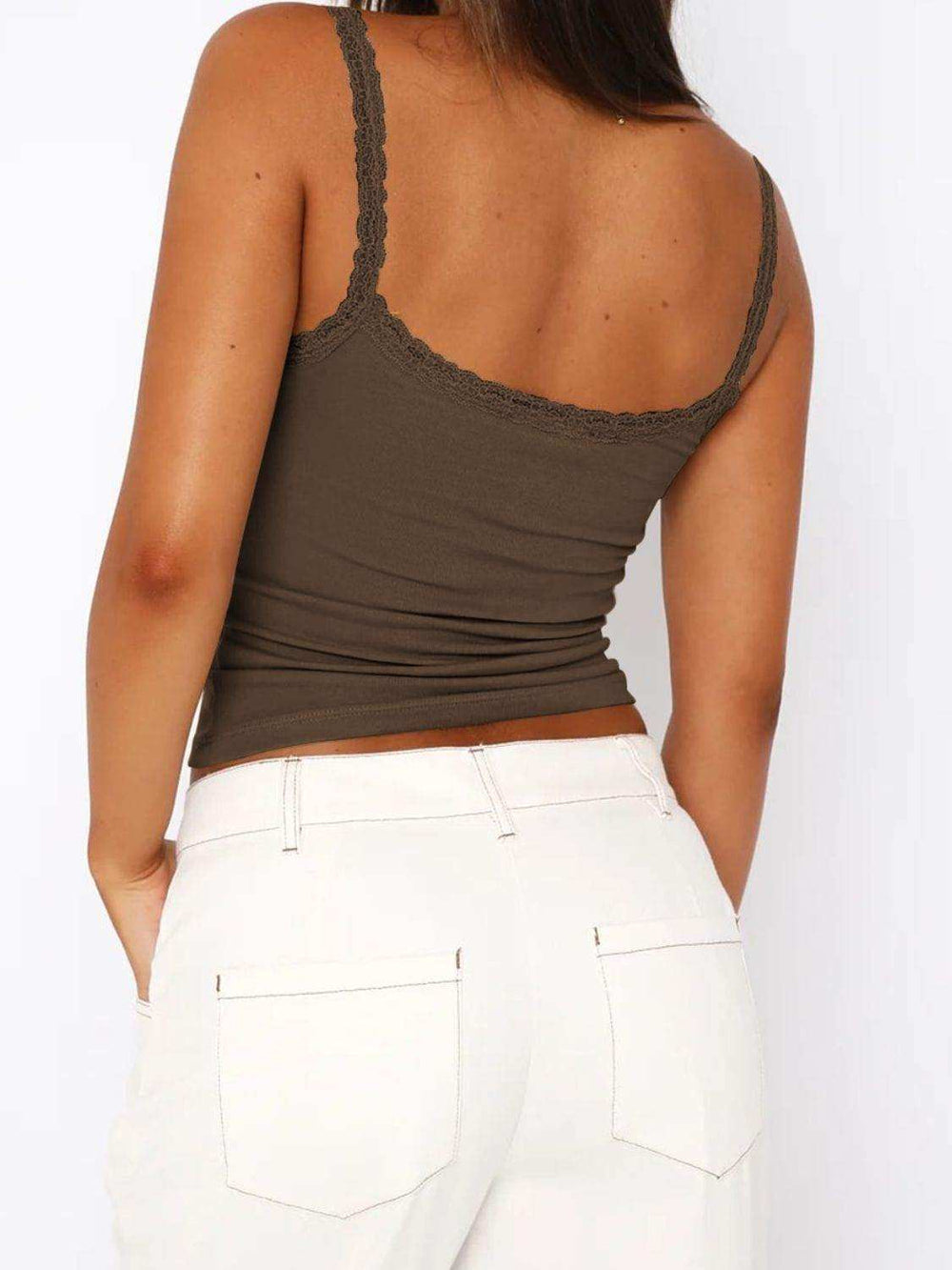 Lace Trim Straight Neck Cami - Trendsi - Flyclothing LLC