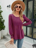 Smocked Round Neck Lantern Sleeve Blouse - Trendsi - Flyclothing LLC