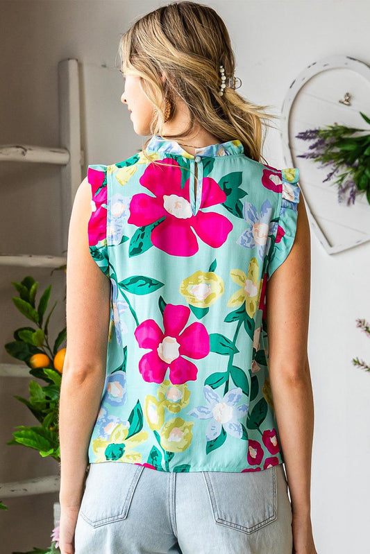 Floral Print Ruffle Shoulder Blouse - Trendsi