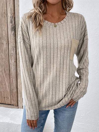 Round Neck Dropped Shoulder T-Shirt - Trendsi - Flyclothing LLC
