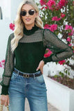 Mesh Long Sleeve Velvet Bodysuit - Trendsi - Flyclothing LLC