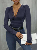 Lace Detail Plunge Long Sleeve Bodysuit - Trendsi - Flyclothing LLC