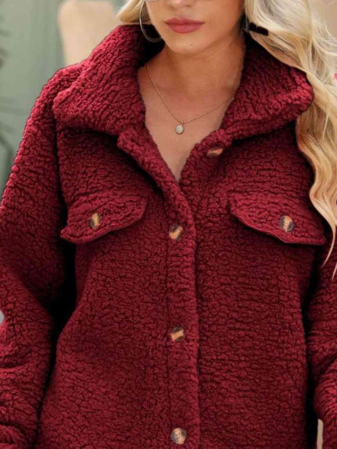 Button Down Collared Coat - Trendsi