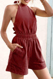 Halter Neck Tie Back Romper - Trendsi - Flyclothing LLC