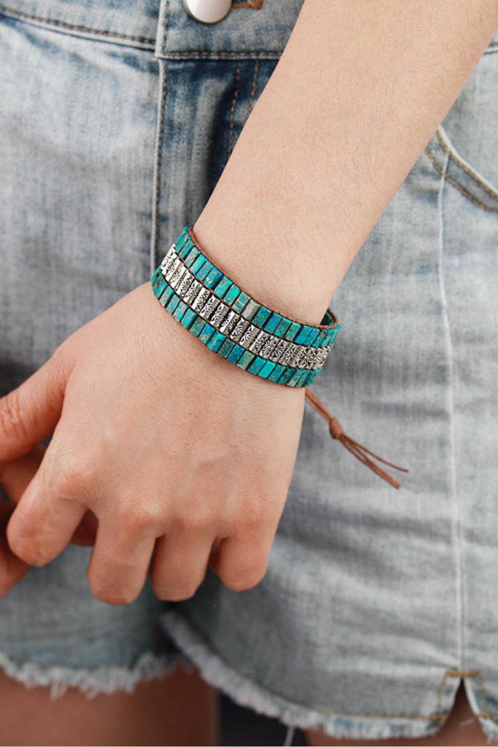 Handmade Triple Layer Natural Stone Bracelet - Trendsi