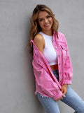 Distressed Drop Shoulder Denim Jacket - Trendsi