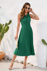Swiss Dot Tie Neck Sleeveless Dress - Trendsi - Flyclothing LLC