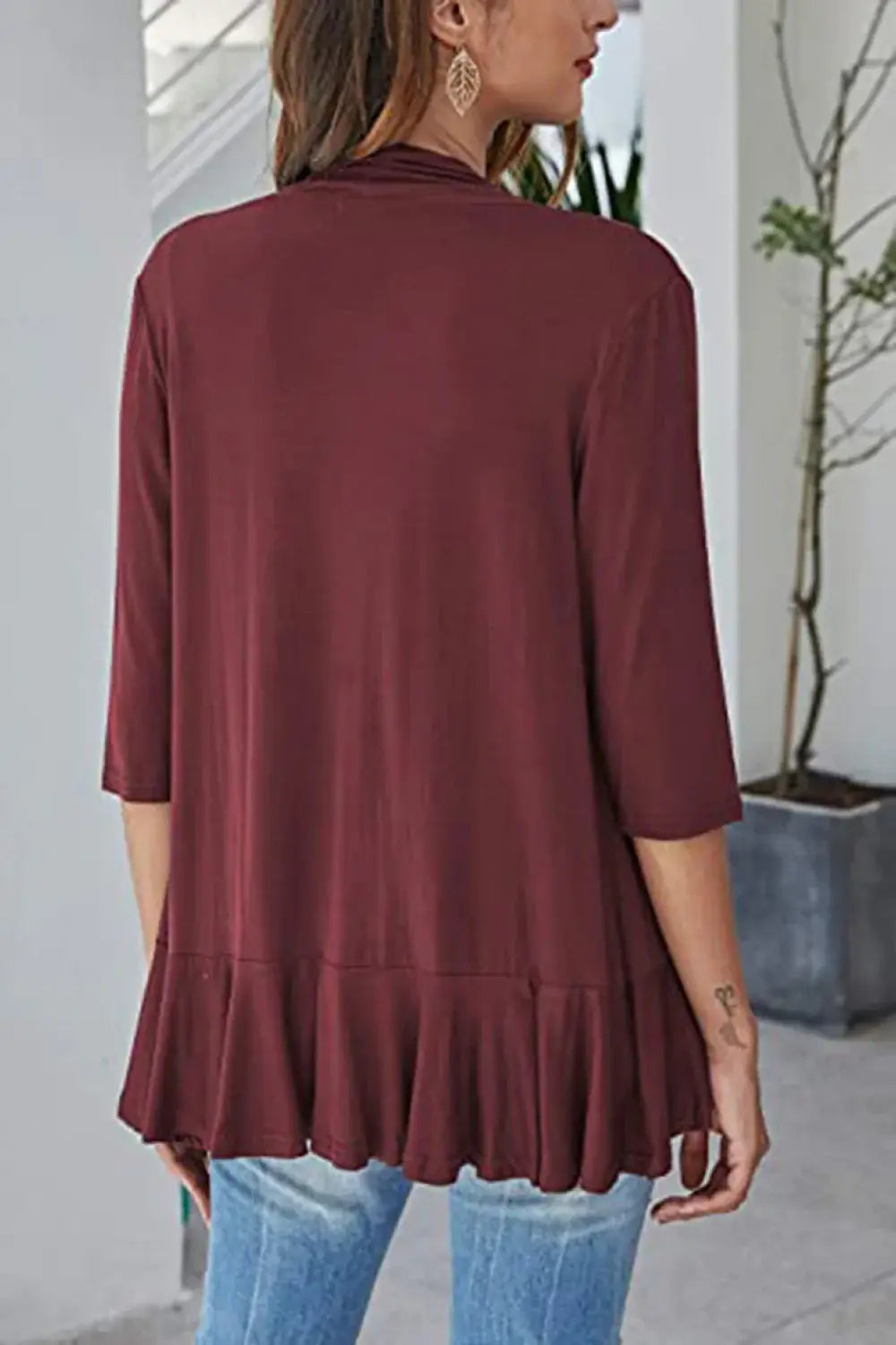 Open Front Ruffle Trim Cardigan - Trendsi - Flyclothing LLC