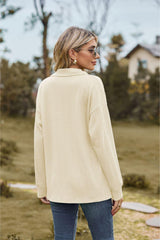 Collared Neck Cable-Knit Long Sleeve Blouse - Trendsi