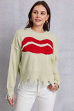 Lip Fringe Round Neck Sweater - Trendsi - Flyclothing LLC