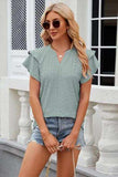 Eyelet Notched Short Sleeve T-Shirt - Trendsi - Flyclothing LLC
