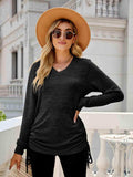 Drawstring V-Neck Long Sleeve T-Shirt - Trendsi - Flyclothing LLC