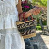 Bolga Tote, Neutrals with Leather Handle - 14-inch - Gitzell - Flyclothing LLC