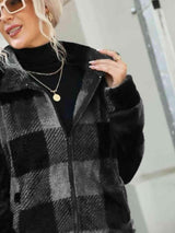 Plaid Zip-Up Collared Jacket - Trendsi - Flyclothing LLC