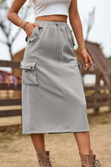 Drawstring Waist Slit Denim Skirt - Trendsi - Flyclothing LLC
