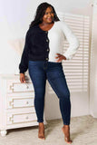 Woven Right Contrast Button-Front V-Neck Cardigan - Trendsi - Flyclothing LLC