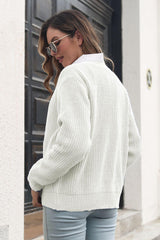 Button Down Ribbed Trim Cardigan - Trendsi