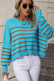 Striped Dropped Shoulder Round Neck Pullover Sweater - Trendsi - Flyclothing LLC